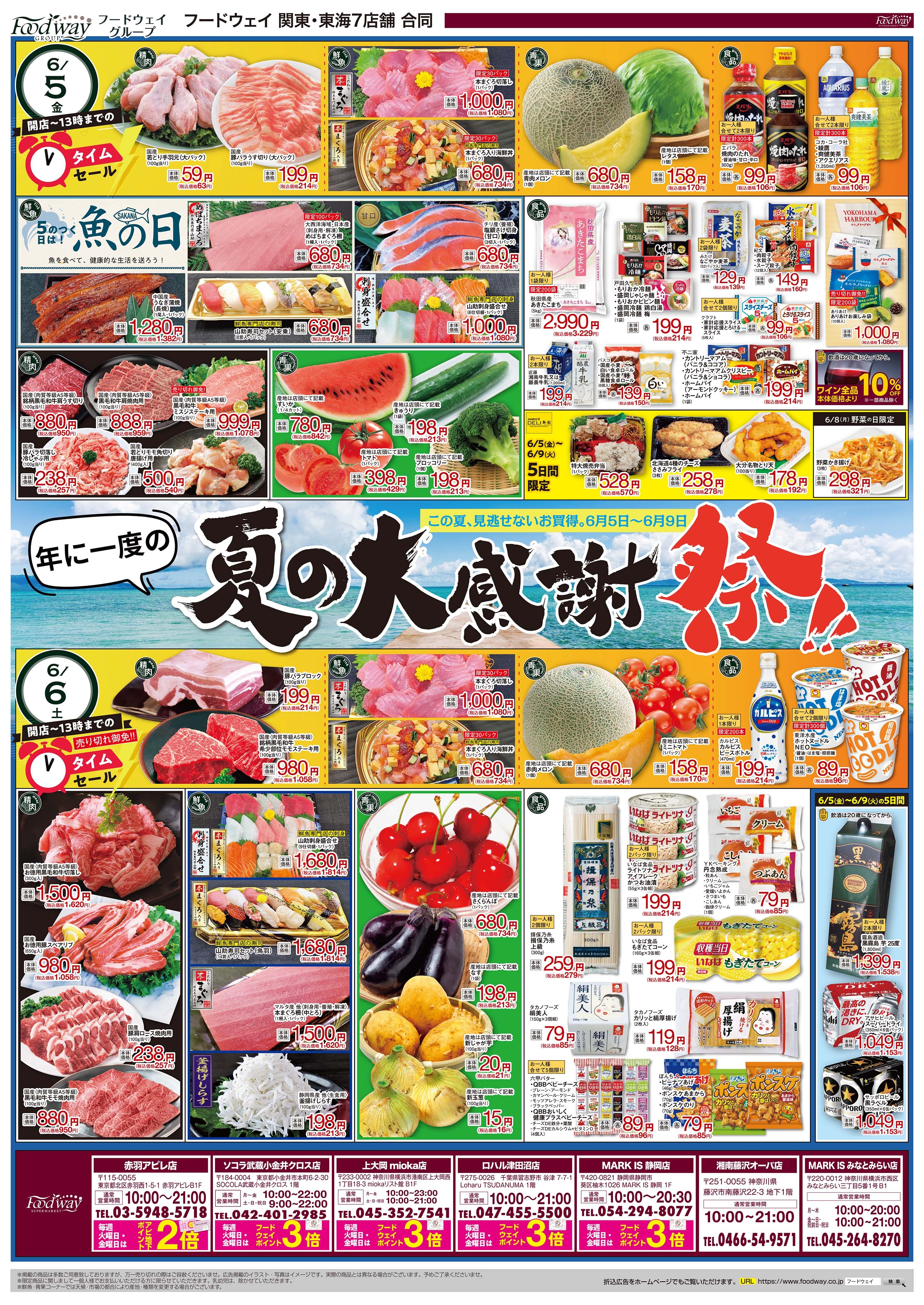 今週のチラシ 6/5(金)～6/9(火)【年に一度の夏の大感謝祭！！】毎週