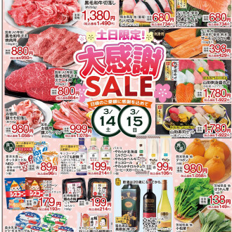 今週のチラシ　3/13(金)～3/17(火)  【土日限定！大感謝セール✨】毎週火曜日、金曜日はポイント3倍！！