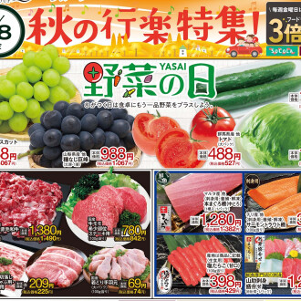 今週のチラシ　9/18(金)～9/22(火)【秋の行楽特集！】毎週火曜日、金曜日はポイント3倍！！