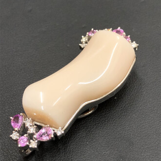 【小金井市より｜珊瑚×K18×ピンクサファイアの帯留めをお持ち込みいただきました】