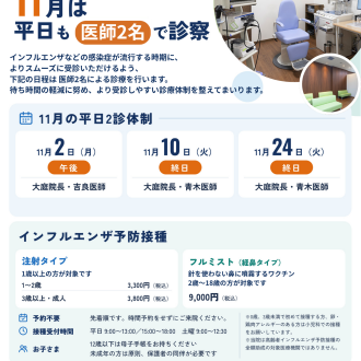11月の平日医師2名での診療について